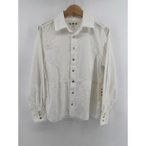 NWT AMO Dominique Shirt Sz S Button Up Mother Of Pearl Buttons Classic Chic